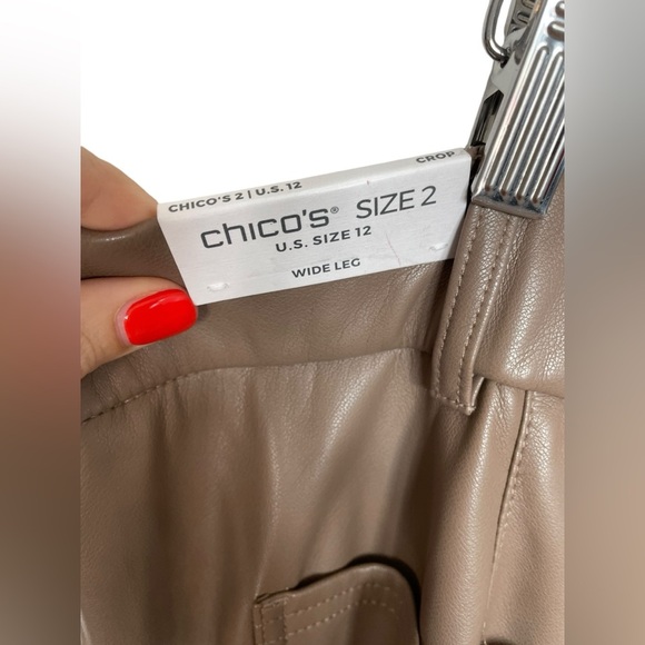 NWOT Chico’s Faux Leather Wide Leg Cropped Pants Tan Sz-2 (US Sz 12 / Large) - Picture 9 of 12